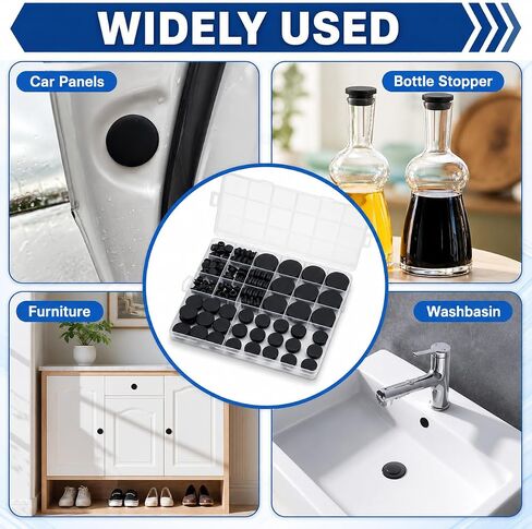 125 Pcs Black Rubber Plugs for Round Holes, Various Sizes of Round Hole Silicone Tool, 8 Sizes of Rubber Grommets Rubber Stoppers Plugs Suitable for Car Wiring Furniture in Kuwait