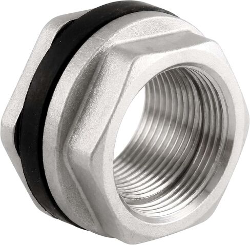 1 PC Stainless Steel Water Tank Connector, 1 Inch Water Tower Fish Tank Adapter, Female Thru-bulk Fitting Bulkhead for Home & Garden in Kuwait