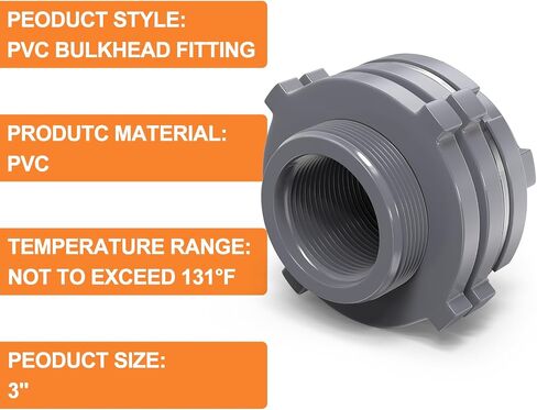 GASHER 1PC PVC 3" Bulkhead Tank Connector Adapter Fitting with Plugs & Gasket for Water Tank, Rain barrels, Aquariums, Bathtubs and Sink in Kuwait