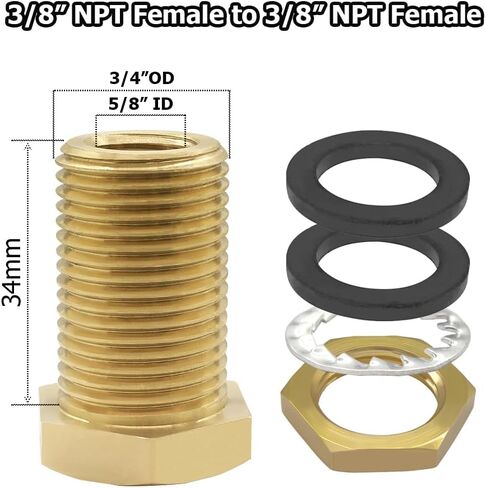 Hooshing 2PCS Brass Bulkhead Fittings 3/8" NPT Female Coupling and 1/2" Male Straight Thread 34mm Extending Water Tank Connector in Kuwait