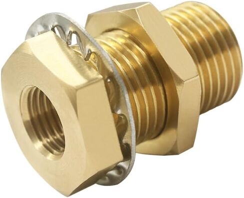 Hooshing 2PCS Brass Bulkhead Fittings 3/8" NPT Female Coupling and 1/2" Male Straight Thread 34mm Extending Water Tank Connector in Kuwait