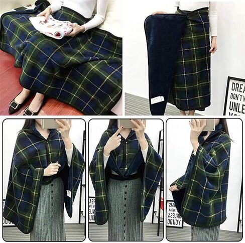 Flannel Blankets - Wearable Thickening Legs Feet Warmer Cover with Buttons Doublelayer Extra Multipurpose Cape Blanket for Warm Gift in Kuwait