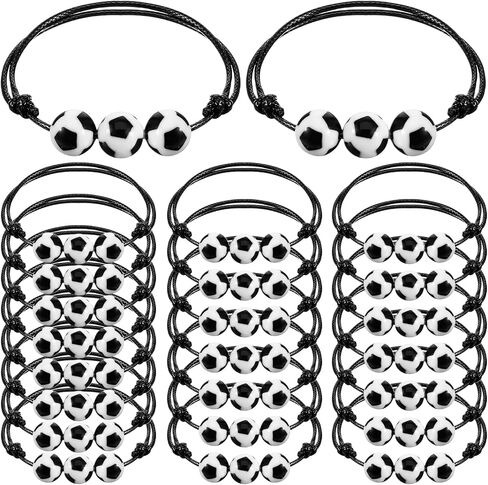 Grevosea Soccer Bracelets 24 Pcs Adjustable Sports Wristbands Braided Paracord Silicone Bead Team Accessories Party Favors Bulk Soccer Gifts in Kuwait