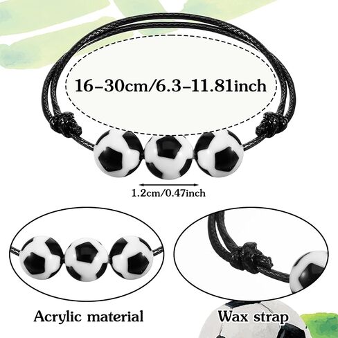 Grevosea Soccer Bracelets 24 Pcs Adjustable Sports Wristbands Braided Paracord Silicone Bead Team Accessories Party Favors Bulk Soccer Gifts in Kuwait