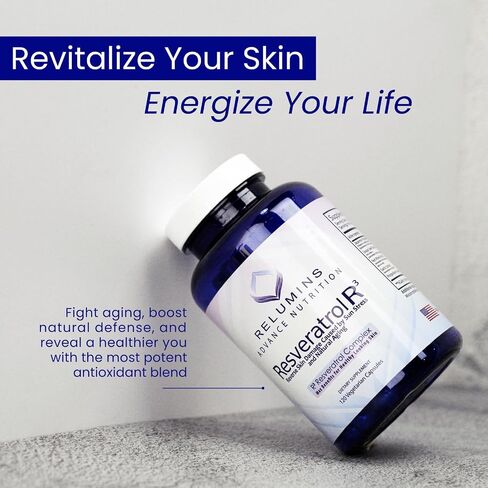 الملحق Relumins Resveratrol 600mg-مضادات الأكسدة عالية التقدم مع مستخلص بذور العنب والنبيذ الأحمر-يدعم الجلد وصحة القلب والمناعة-120 كبسولات نباتية in Kuwait