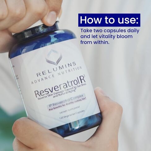 الملحق Relumins Resveratrol 600mg-مضادات الأكسدة عالية التقدم مع مستخلص بذور العنب والنبيذ الأحمر-يدعم الجلد وصحة القلب والمناعة-120 كبسولات نباتية in Kuwait