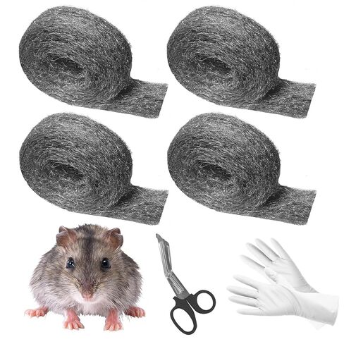 Steel Wool for Mice Control, 4 Pack of 16.5ft*3.1" Thick 0000 Steel Wool for Mouse Hole Filler Gap Blocker for House Wall Cracks Fence, Holes, Vents in Garden/Garage/House(65ft) in Kuwait