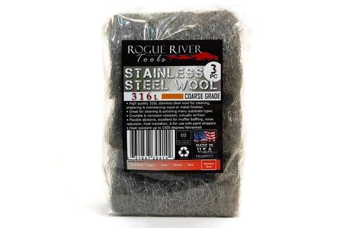 Rogue River Tools 316L Stainless Steel Wool Pads - COARSE (3pc). Very Corrosion Resistant Pads, No Rust! ~Made in the USA in Kuwait
