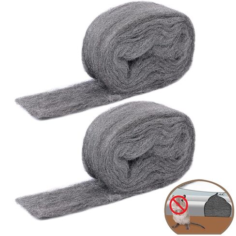 Steel Wool for Mice Control - 2 Pack of 3×18Ft Steel Wool, Gap Filter for House & Garage - Keep Mice Away from Holes，Siding，Pipeline，Vents in Garden, House, 10.58 oz in Kuwait