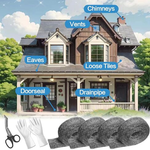 Steel Wool for Mice Control, 4 Pack of 16.5ft*3.1" Thick 0000 Steel Wool for Mouse Hole Filler Gap Blocker for House Wall Cracks Fence, Holes, Vents in Garden/Garage/House(65ft) in Kuwait
