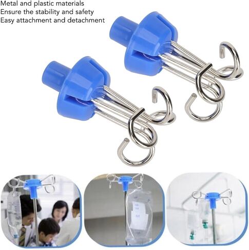 2PCS IV Pole Stand Hanging Hook, Metal Vertical Infusion Stand Hook with 4 Hangers, Drip Bag Hanger Hook Handbag Rack for Home Hospital Clinics in Kuwait