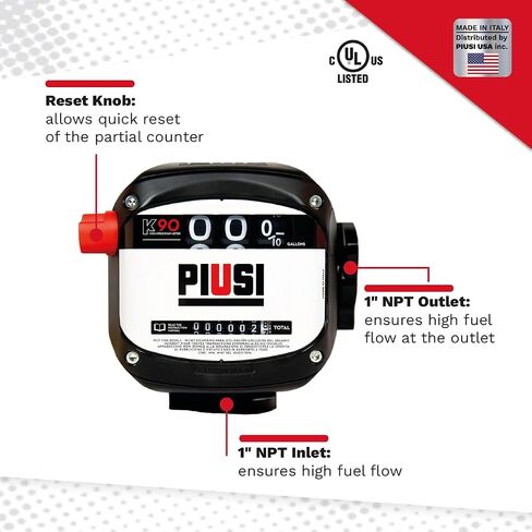 Piusi K90 3 أرقام مقياس تدفق الوقود الميكانيكي جالون 1 بوصة NPT in Kuwait