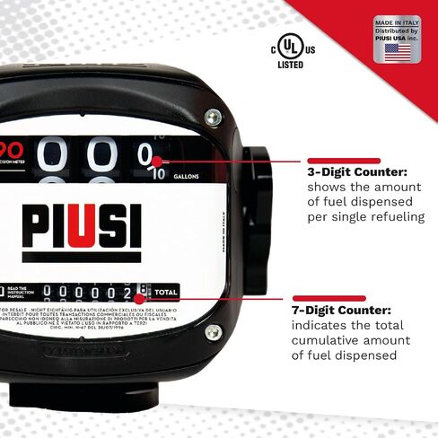 Piusi K90 3 أرقام مقياس تدفق الوقود الميكانيكي جالون 1 بوصة NPT in Kuwait