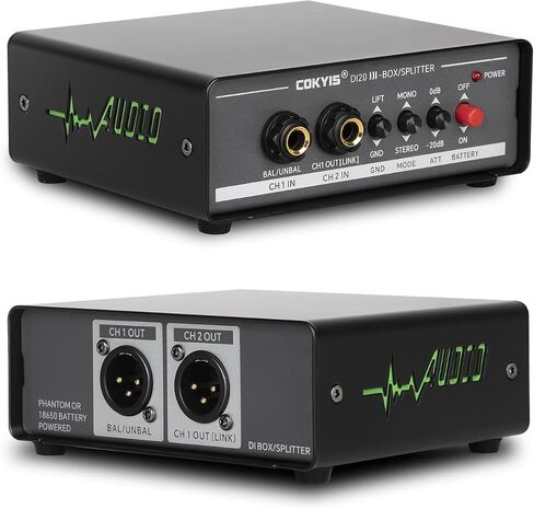 COKYIS Professional stereo DI box/distributor XLR 1/4 inch, high-impedance dual-channel DI box, unbalanced and balanced, for connecting guitars and basses DI20 in Kuwait
