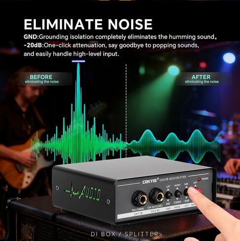 COKYIS Professional stereo DI box/distributor XLR 1/4 inch, high-impedance dual-channel DI box, unbalanced and balanced, for connecting guitars and basses DI20 in Kuwait