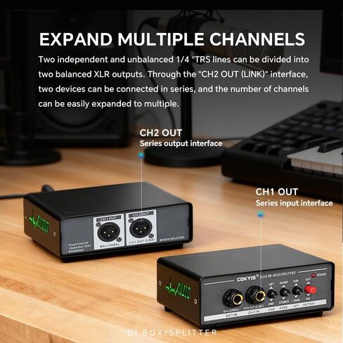 COKYIS Professional stereo DI box/distributor XLR 1/4 inch, high-impedance dual-channel DI box, unbalanced and balanced, for connecting guitars and basses DI20 in Kuwait