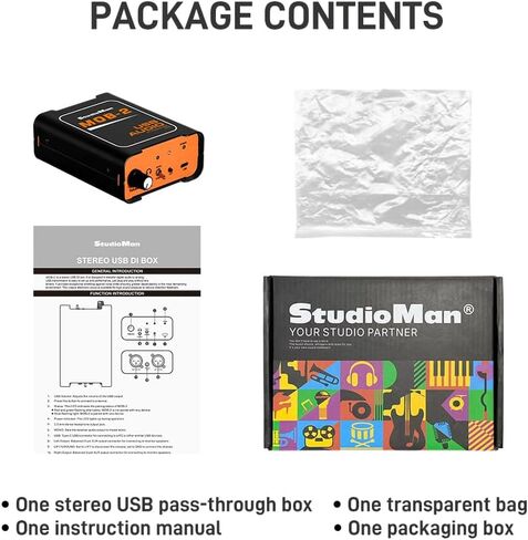 StudioMan MOB-2 Active USB Audio DI Box, 2-in-1 Direct Injection Box & USB Audio Interface with Volume Control, Mono/Stereo Switch for Guitar, Bass, Keyboard, Live Performance, Recording in Kuwait