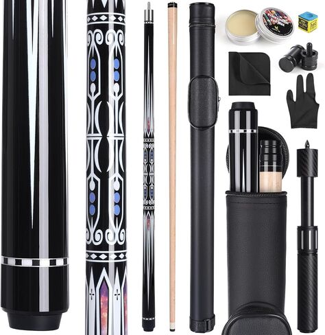 Premium Pool Cue Stick Set, 58'' Billiard Cues Canadian Maple Wood Stick 13mm Tip with Pool Cue Case, Telescopic Carbon Fiber Extension Cue & Billiards Accessories for Billiards Player in Kuwait