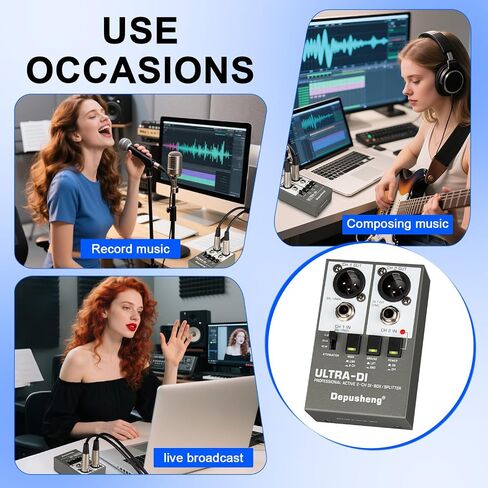 Depusheng Ultra-DI Di2 Professional Active 2-Channel DI-Box/Splitter مع مخفف إدخال لتوصيل الجيتار والباس، موصل متوازن وغير متوازن، يدعم مصدر طاقة 48 فولت in Kuwait