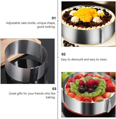 Ciieeo Adjustable Stainless Steel Cake Mold for Home Baking with Easy Demoulding Feature, Unique Shape, and Silver Finish, for Professional Cake Shop Baking and DIY Dessert Preparation in Kuwait