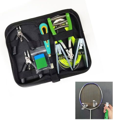 Badminton Stringing Clamp Kit with Flying Clamps, Pliers, Awl & Grommet Tennis Squash Racket Repair, Metal Gripper Set with Storage Bag in Kuwait