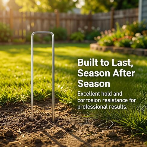 Landscape Staples 6 Inch - 50 Pack Heavy Duty U-Shaped Garden Stakes (50 Pins + 50 Gaskets), 11 Gauge Galvanized Ground Anchors for Weed Barrier Fabric, Sod, Lawn Edging (50) in Kuwait