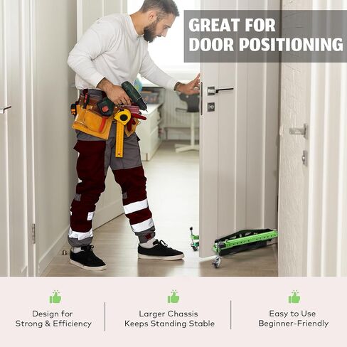 One-Piece Patended Door Installation Tool Kit Made of Aluminum Alloy Door Dolly Lifter Door Hanging Tool with Wheels for Maximum 2.5 inch Thickness Pre-Hung Front, Slab Doors Black (Green) in Kuwait