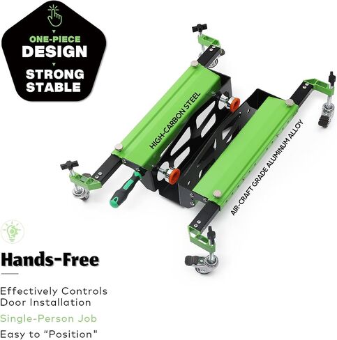 One-Piece Patended Door Installation Tool Kit Made of Aluminum Alloy Door Dolly Lifter Door Hanging Tool with Wheels for Maximum 2.5 inch Thickness Pre-Hung Front, Slab Doors Black (Green) in Kuwait