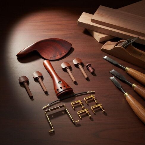Violin Fittings Set for 4/4-3/4 Violins - Handcrafted Chinrest, Pegs, Tailpiece, Tuners & Endpin, Premium Wooden Accessories for Medium Violin‌ in Kuwait