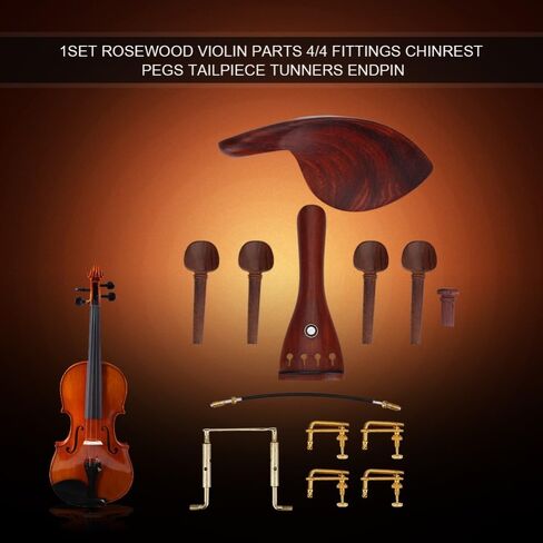 Violin Fittings Set for 4/4-3/4 Violins - Handcrafted Chinrest, Pegs, Tailpiece, Tuners & Endpin, Premium Wooden Accessories for Medium Violin‌ in Kuwait