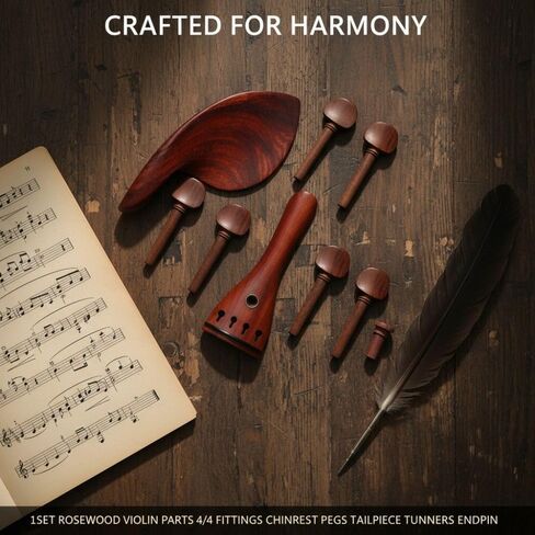 Violin Fittings Set for 4/4-3/4 Violins - Handcrafted Chinrest, Pegs, Tailpiece, Tuners & Endpin, Premium Wooden Accessories for Medium Violin‌ in Kuwait