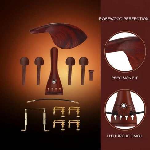 Violin Fittings Set for 4/4-3/4 Violins - Handcrafted Chinrest, Pegs, Tailpiece, Tuners & Endpin, Premium Wooden Accessories for Medium Violin‌ in Kuwait