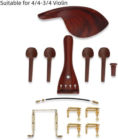 Violin Fittings Set for 4/4-3/4 Violins - Handcrafted Chinrest, Pegs, Tailpiece, Tuners & Endpin, Premium Wooden Accessories for Medium Violin‌ in Kuwait
