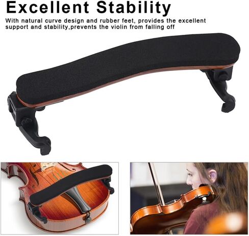 Violin Shoulder Rest for 4/4-3/4 Violins/Violas – Solidwood Violin Shoulder Rest Collapsible Fiberglass Frame with Foam Padding, Non-Slip Rubber Feet in Kuwait