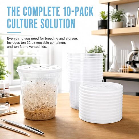 Deli Cups with Fabric Vented Lids, Culture Cup Mesh Container, 32 OZ, 10 Pack in Kuwait