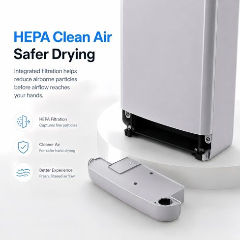 Commercial Vertical Hand Dryer – High-Speed Drying with HEPA Filtration & Stable Operation for Offices, Restrooms & High-Traffic Facilities,Silver in Kuwait