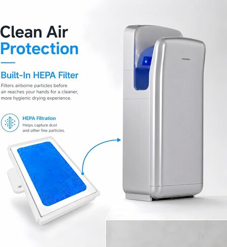 Commercial Vertical Hand Dryer – High-Speed Drying with HEPA Filtration & Stable Operation for Offices, Restrooms & High-Traffic Facilities,Silver in Kuwait