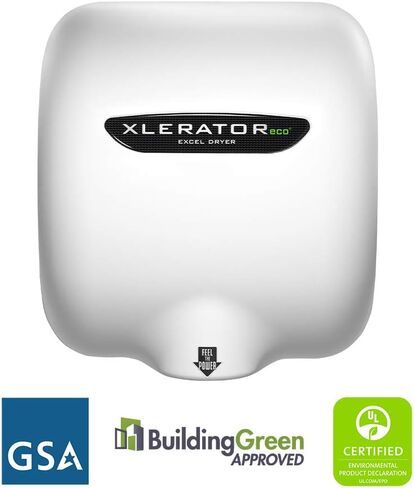 XLERATOReco XL-W-ECO 1.1N High Speed Commercial Hand Dryer, Excel Dryer, White Cast Cover, Automatic Sensor, Surface Mount, Noise Reduction Nozzle, LEED Credits, No Heat 4.5 Amps 110/120V (2 Pack) in Kuwait