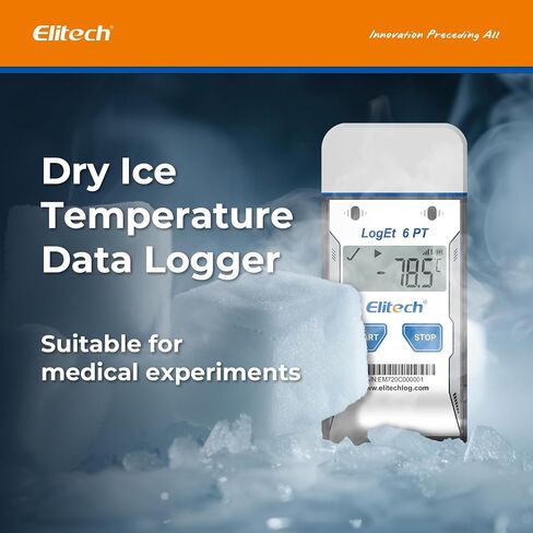 Elitech Dry Ice Temperature Data Logger, USB PDF Single-Use Cold Chain Monitor -121～122℉, 16000 Points 30 Days Shadow Data No Software Needed for Medical Lab Vaccine Cold Storage Transport LogEt6PT in Kuwait