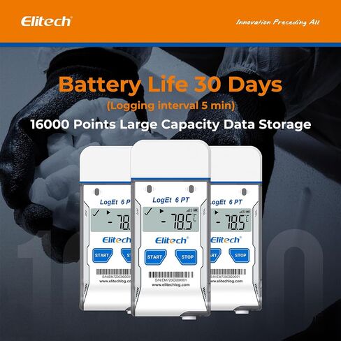 Elitech Dry Ice Temperature Data Logger, USB PDF Single-Use Cold Chain Monitor -121～122℉, 16000 Points 30 Days Shadow Data No Software Needed for Medical Lab Vaccine Cold Storage Transport LogEt6PT in Kuwait