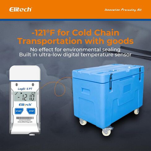 Elitech Dry Ice Temperature Data Logger, USB PDF Single-Use Cold Chain Monitor -121～122℉, 16000 Points 30 Days Shadow Data No Software Needed for Medical Lab Vaccine Cold Storage Transport LogEt6PT in Kuwait