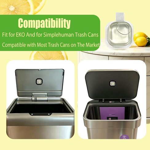 NEWKE Trash Deodorizer Pod Kit for Simplehuman وEKO سلة المهملات غير القابل للصدأ، 1 * حامل + 3 * جراب رائحة الليمون، مزيل الرائحة النباتي مع وظيفة كوب الشفط، يدوم طويلاً 135 يومًا in Kuwait