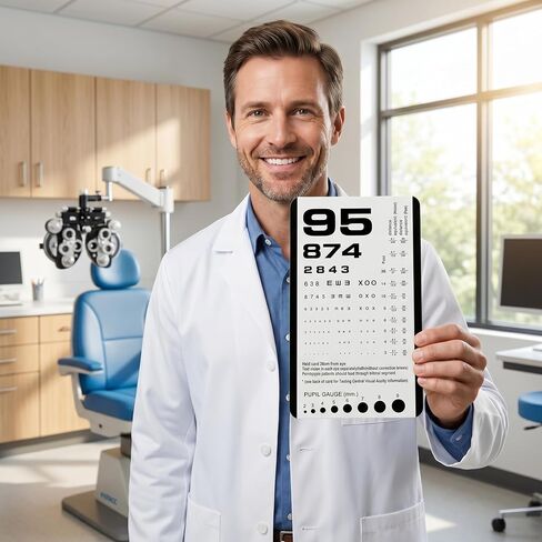 Pocket Eye Chart, 2-in-1 Vision Test Card for Near and Distance Vision Checks, Handheld Eye Exam Card with Pupil Gauge, Red/Green Bar and Reading Segment, Portable Visual Acuity Card in Kuwait