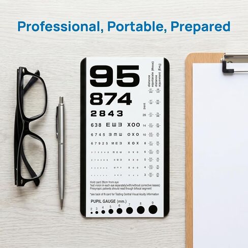 Pocket Eye Chart, 2-in-1 Vision Test Card for Near and Distance Vision Checks, Handheld Eye Exam Card with Pupil Gauge, Red/Green Bar and Reading Segment, Portable Visual Acuity Card in Kuwait