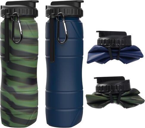 collapsible water bottles, silicone portable outdoor water bottle with straw, BPA-free, 22Oz Suitable For Outdoor Sports Camping Picnics And Travel, Outdoor Sports, Camping (olive green) in Kuwait