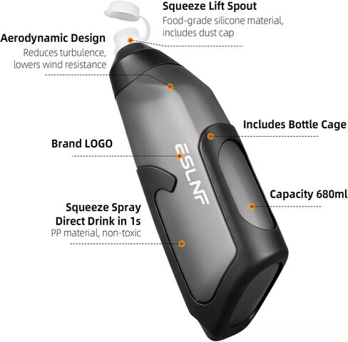 Aerodynamic Cycling Water Bottle with Integrated Cage, Black, 23 oz | Food-Grade Aero Design, Squeeze Sports Bottle with Nozzle, For Road Bike and MTB in Kuwait