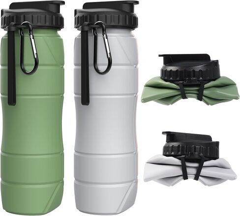collapsible water bottles, silicone portable outdoor water bottle with straw, BPA-free, 22Oz Suitable For Outdoor Sports Camping Picnics And Travel, Outdoor Sports, Camping (olive green) in Kuwait