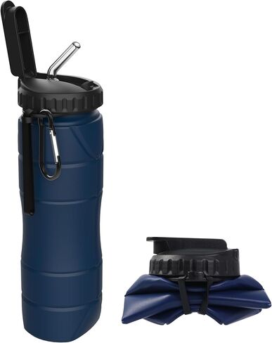 collapsible water bottles, silicone portable outdoor water bottle with straw, BPA-free, 22Oz Suitable For Outdoor Sports Camping Picnics And Travel, Outdoor Sports, Camping (olive green) in Kuwait