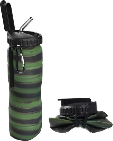 collapsible water bottles, silicone portable outdoor water bottle with straw, BPA-free, 22Oz Suitable For Outdoor Sports Camping Picnics And Travel, Outdoor Sports, Camping (olive green) in Kuwait