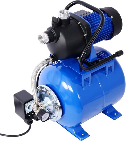 1.6 HP Shallow Well Jet Pump with 19L Pressure Tank, 1000 GPH Flow Rate, 157 Ft Max Lift, Automatic Water Booster for Home Garden Lawn Farm Irrigation in Kuwait